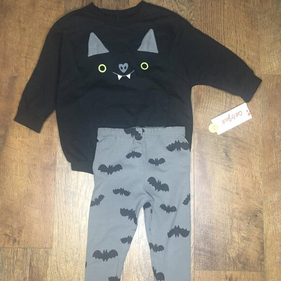 Baby Unisex Halloween Bat Romper Black and Gray Legging Set size 18 months - Picture 1 of 3